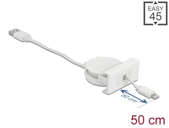 Delock Easy 45 Modul USB 2.0 Ausrollkabel USB Typ-A zu 8 Pin Lightning Stecker weiß