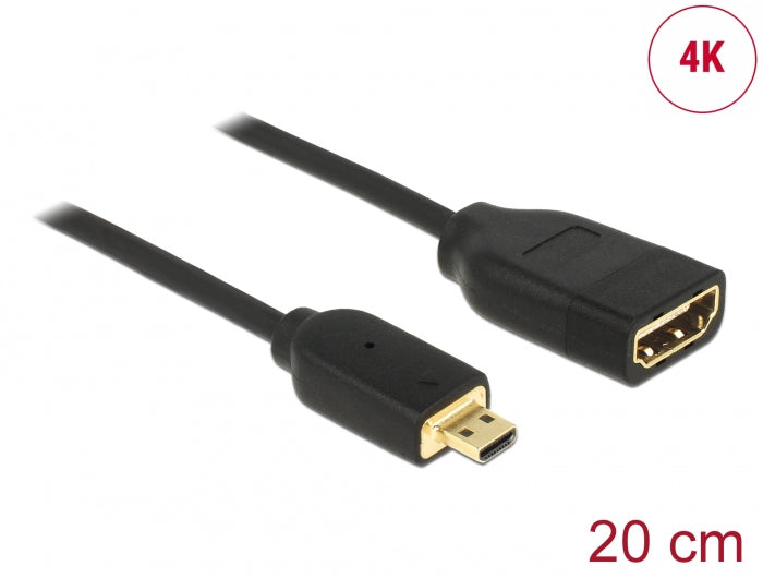 Delock Kabel High Speed HDMI mit Ethernet – HDMI Micro-D Stecker > HDMI-A Buchse 3D 4K 20 cm