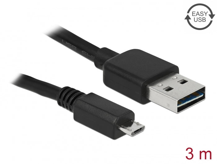 Delock Kabel EASY-USB 2.0 Typ-A Stecker > USB 2.0 Typ Micro-B Stecker 3 m schwarz
