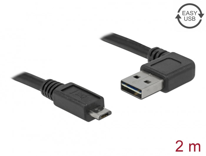 Delock Kabel EASY-USB 2.0 Typ-A Stecker gewinkelt links / rechts > USB 2.0 Typ Micro-B Stecker 2 m