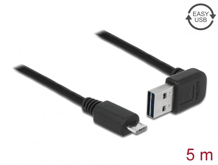 Delock Kabel EASY-USB 2.0 Typ-A Stecker gewinkelt oben / unten > USB 2.0 Typ Micro-B Stecker 5 m