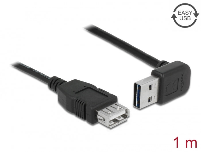 Delock Verlängerungskabel EASY-USB 2.0 Typ-A Stecker gewinkelt oben / unten > USB 2.0 Typ-A Buchse schwarz 1 m