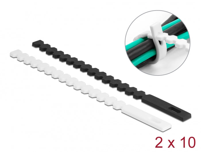 Delock Kabelbinder flexibel wiederverwendbar 20 Stück schwarz / weiß
