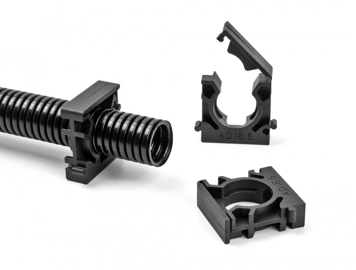 Delock Kabelschlauchhalter mit Verschlussclip 18,5 mm 8 Stück schwarz