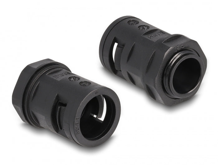 Delock Kabelschutzschlauch 2 m x 18,5 mm mit 2 x PG13,5 Schlauchverschraubung Set schwarz