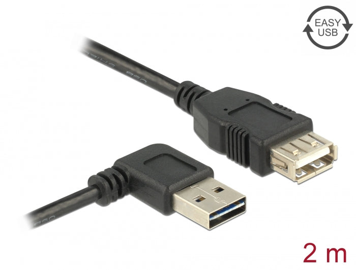 Delock Verlängerungskabel EASY-USB 2.0 Typ-A Stecker gewinkelt links / rechts > USB 2.0 Typ-A Buchse 2 m