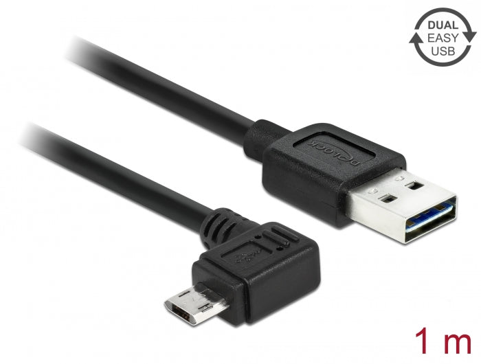 Delock Kabel EASY-USB 2.0 Typ-A Stecker > EASY-USB 2.0 Typ Micro-B Stecker gewinkelt links / rechts 1 m schwarz