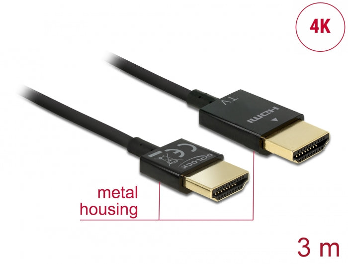 Delock Kabel High Speed HDMI mit Ethernet - HDMI-A Stecker > HDMI-A Stecker 3D 4K 3 m Aktiv Slim High Quality
