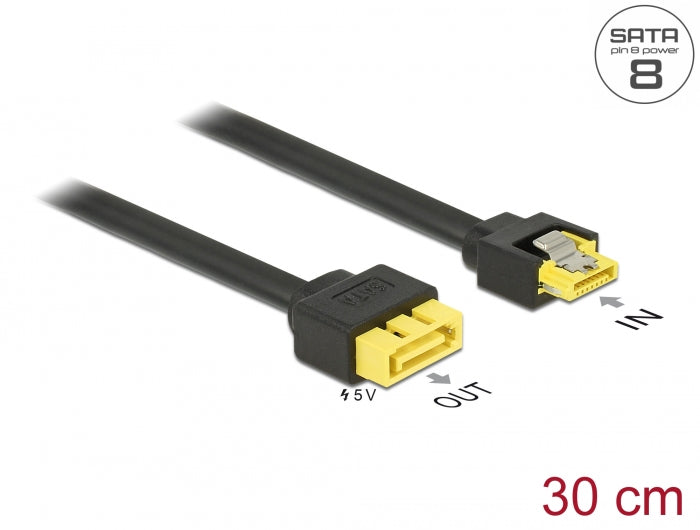 Delock Verlängerungskabel SATA 6 Gb/s Buchse > SATA Stecker Pin 8 Power mit Einrastfunktion 30 cm