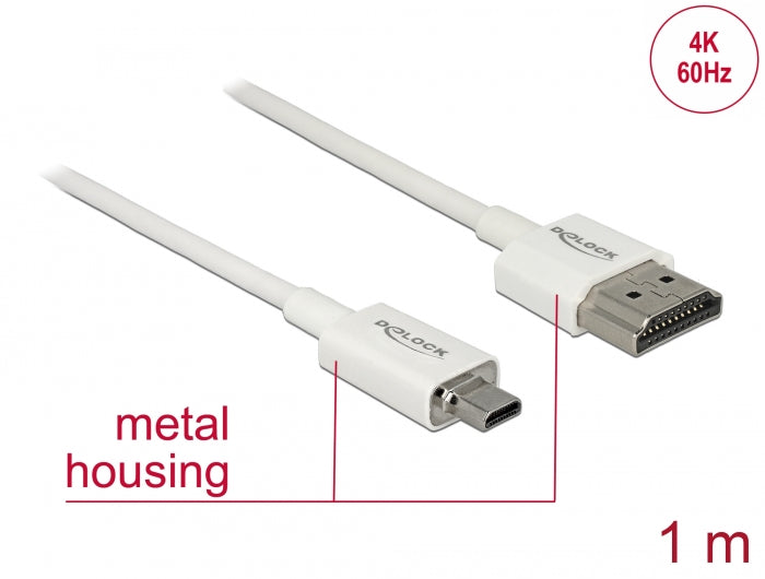 Delock Kabel High Speed HDMI mit Ethernet - HDMI-A Stecker > HDMI Micro-D Stecker 3D 4K 1 m Slim High Quality