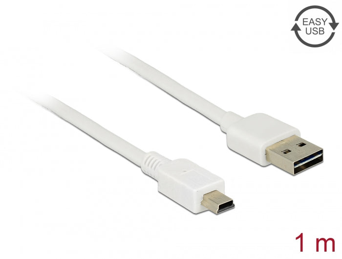 Delock Kabel EASY-USB 2.0 Typ-A Stecker > USB 2.0 Typ Mini-B Stecker 1 m weiß