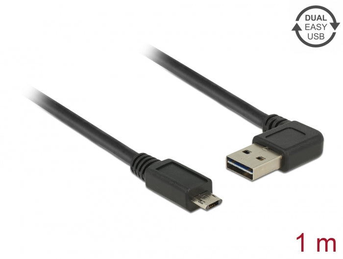 Delock Kabel EASY-USB 2.0 Typ-A Stecker gewinkelt links / rechts > EASY-USB 2.0 Typ Micro-B Stecker schwarz 1 m