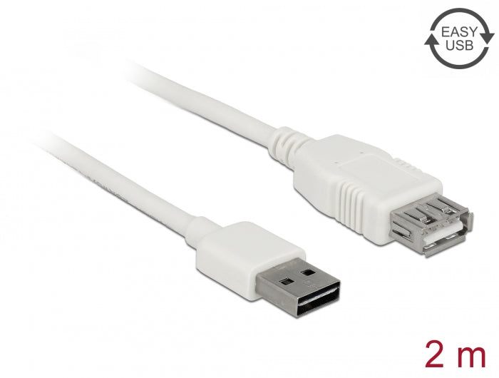 Delock Verlängerungskabel EASY-USB 2.0 Typ-A Stecker > USB 2.0 Typ-A Buchse weiß 2 m