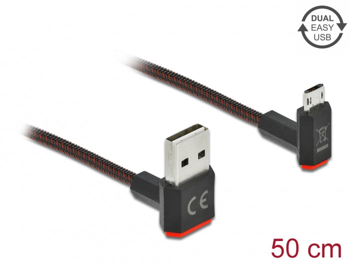 Delock EASY-USB 2.0 Kabel Typ-A Stecker zu EASY-USB Typ Micro-B Stecker gewinkelt oben / unten 0,5 m schwarz