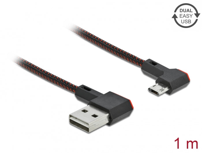 Delock EASY-USB 2.0 Kabel Typ-A Stecker zu EASY-USB Typ Micro-B Stecker gewinkelt links / rechts 1 m schwarz