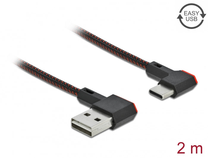 Delock EASY-USB 2.0 Kabel Typ-A Stecker zu USB Type-C™ Stecker gewinkelt links / rechts 2 m schwarz