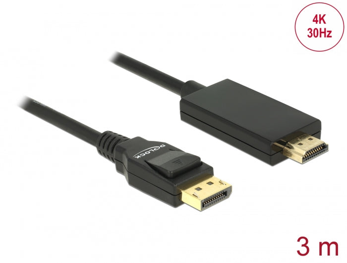Delock Kabel DisplayPort 1.2 Stecker > High Speed HDMI-A Stecker Passiv 4K 30 Hz 3 m schwarz