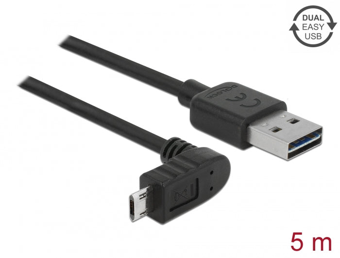 Delock Kabel EASY-USB 2.0 Typ-A Stecker > EASY-USB 2.0 Typ Micro-B Stecker gewinkelt oben / unten 5 m schwarz