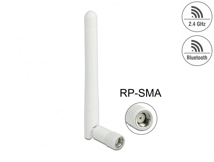 Delock WLAN 802.11 b/g/n Antenne RP-SMA Stecker 2 dBi omnidirektional mit Kippgelenk weiß