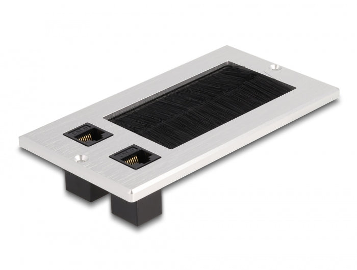 Delock Kabeldurchführung mit Bürste und 2 x RJ45 Keystone Modul Cat.6 Aluminium