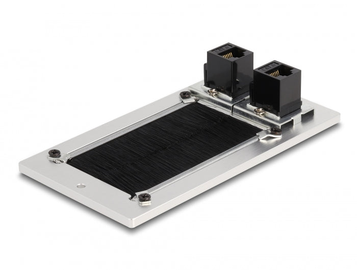 Delock Kabeldurchführung mit Bürste und 2 x RJ45 Keystone Modul Cat.6 Aluminium