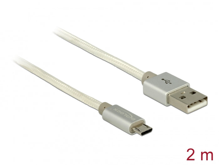 Delock Daten- und Ladekabel USB Typ-A Stecker > USB Typ Micro-B Stecker mit Textilummantelung weiß 200 cm