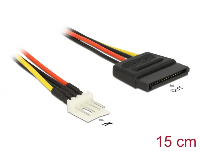 Delock Stromkabel SATA 15 Pin Buchse > 4 Pin Floppy Stecker 15 cm