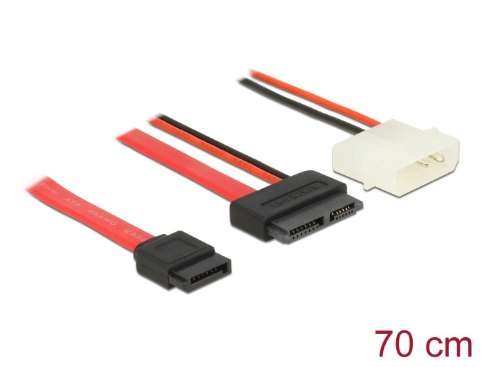 Delock Kabel Slim SATA Buchse > SATA 7 Pin + 2 Pin Strom Stecker 70 cm