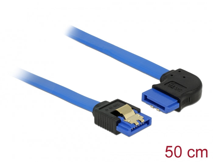 Delock Kabel SATA 6 Gb/s Buchse gerade > SATA Buchse rechts gewinkelt 50 cm blau mit Goldclips