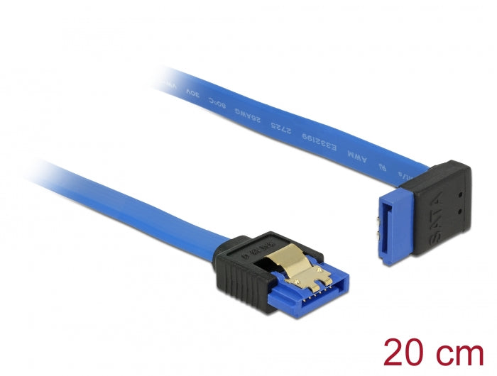 Delock Kabel SATA 6 Gb/s Buchse gerade > SATA Buchse oben gewinkelt 20 cm blau mit Goldclips