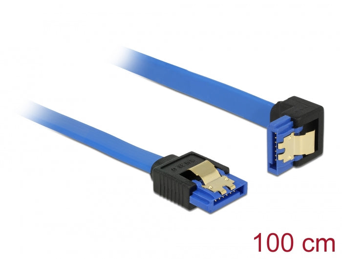 Delock Kabel SATA 6 Gb/s Buchse gerade > SATA Buchse unten gewinkelt 100 cm blau mit Goldclips
