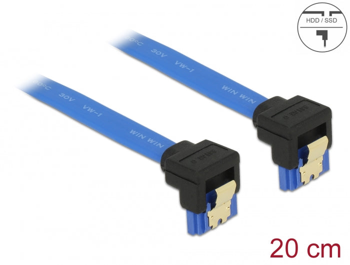 Delock Kabel SATA 6 Gb/s Buchse unten gewinkelt > SATA Buchse unten gewinkelt 20 cm blau mit Goldclips