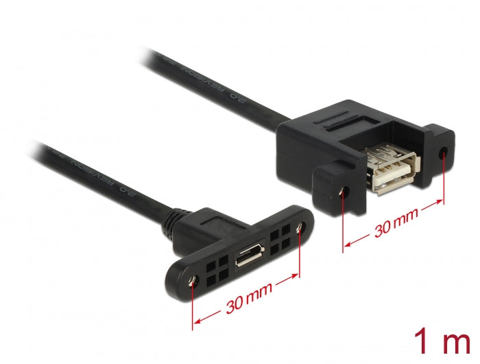 Delock Kabel USB 2.0 Micro-B Buchse zum Einbau > USB 2.0 Typ-A Buchse zum Einbau 1 m