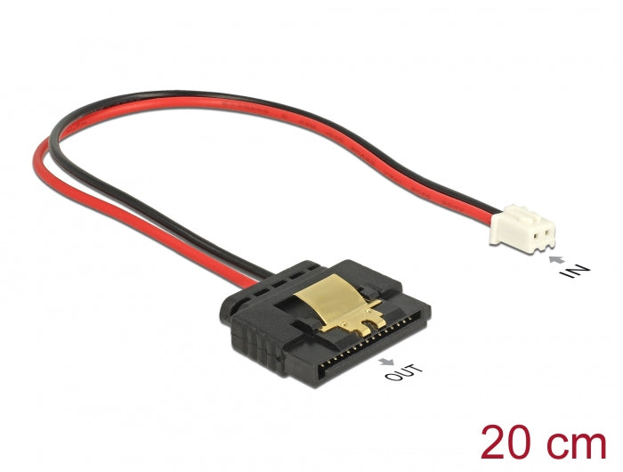 Delock Kabel Power 2 Pin Buchse > 1 x SATA 15 Pin Buchse (5 V) Metallclip 20 cm