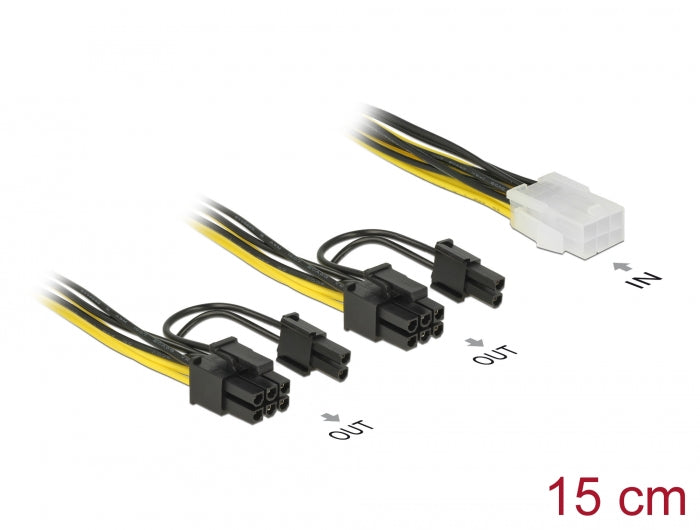 Delock PCI Express Stromkabel 6 Pin Buchse > 2 x 8 Pin Stecker 15 cm