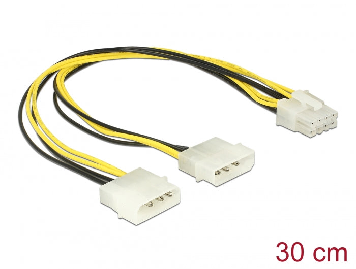 Delock Stromkabel 2 x 4 Pin Molex Stecker > 8 Pin EPS Stecker 30 cm