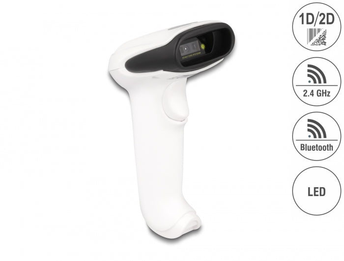 Delock Barcode Scanner 1D und 2D für 2,4 GHz, Bluetooth oder USB - weiß