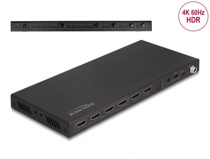 Delock HDMI Matrix Switch 4 x HDMI in zu 2 x HDMI out 4K 60 Hz mit Audio Extraktor