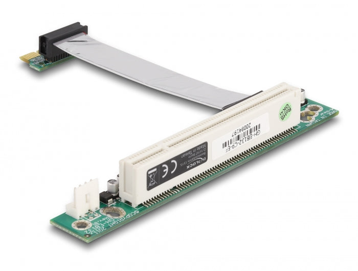 Delock Riser Karte PCI Express x1 > 1 x PCI mit flexiblem Kabel 9 cm links gerichtet