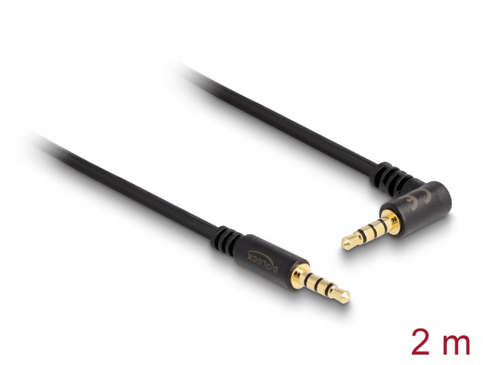 Delock Kabel Klinke 3,5 mm 4 Pin Stecker > Stecker gewinkelt 2 m schwarz