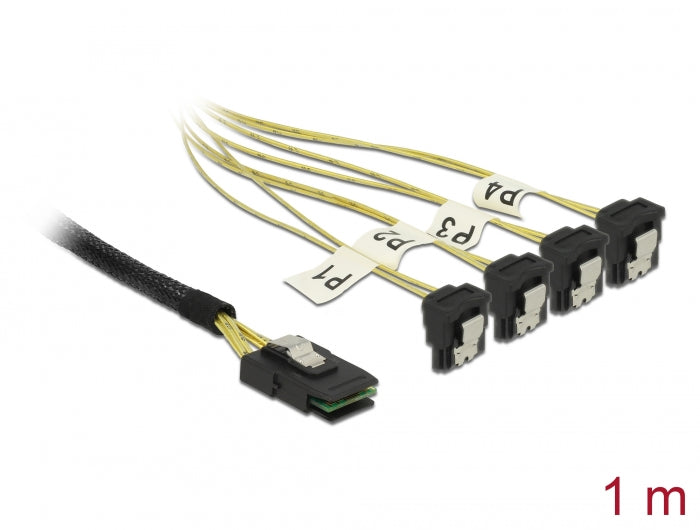 Delock Kabel Mini SAS SFF-8087 > 4 x SATA 7 Pin gewinkelt 1 m