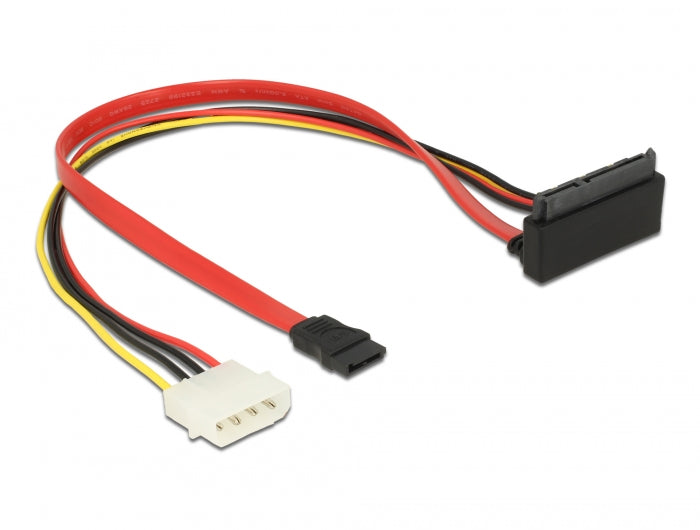 Delock Kabel SATA 6 Gb/s 7 Pin Buchse + Molex 4 Pin Strom Stecker > SATA 22 Pin Buchse oben gewinkelt Metall 30 cm