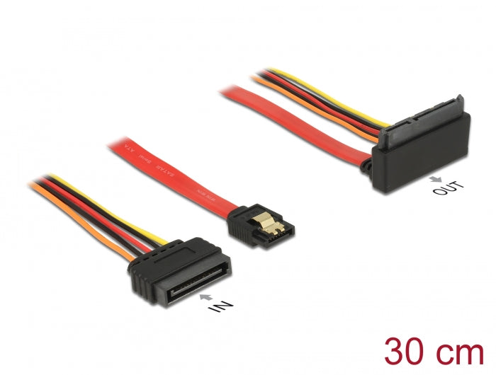 Delock Kabel SATA 6 Gb/s 7 Pin Buchse + SATA 15 Pin Strom Stecker > SATA 22 Pin Buchse oben gewinkelt Metall 30 cm