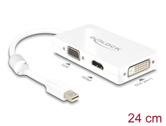 Delock Adapter mini DisplayPort 1.1 Stecker > VGA / HDMI / DVI Buchse Passiv weiß