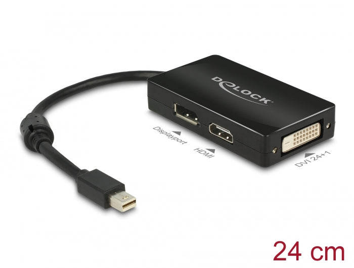 Delock Adapter mini DisplayPort 1.1 Stecker > DisplayPort / HDMI / DVI Buchse Passiv schwarz