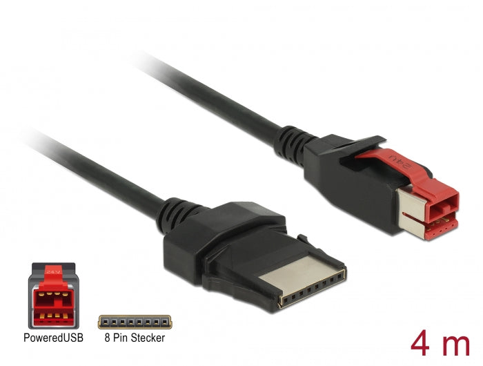 Delock PoweredUSB Kabel Stecker 24 V > 8 Pin Stecker 4 m für POS Drucker und Terminals