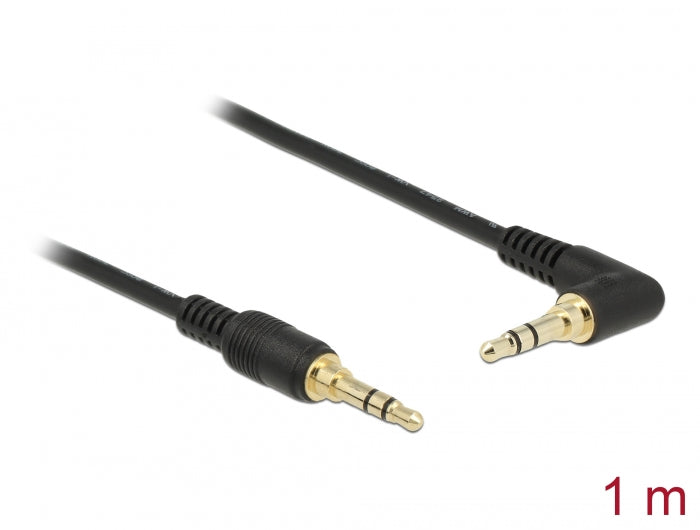 Delock Klinkenkabel 3,5 mm 3 Pin Stecker > Stecker gewinkelt 1 m schwarz