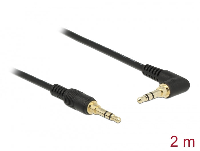 Delock Klinkenkabel 3,5 mm 3 Pin Stecker > Stecker gewinkelt 2 m schwarz
