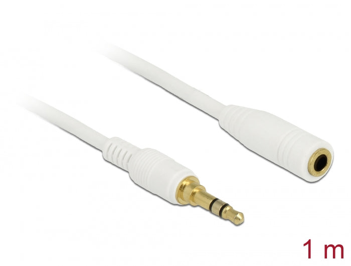 Delock Klinkenverlängerungskabel 3,5 mm 3 Pin Stecker zu Buchse 1 m weiß