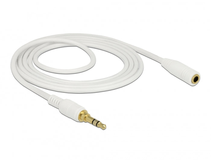 Delock Klinkenverlängerungskabel 3,5 mm 3 Pin Stecker zu Buchse 2 m weiß